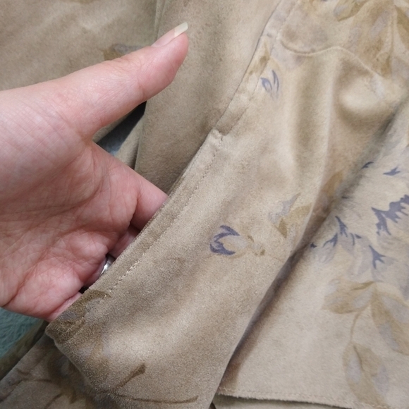 Kut From The Kloth Tayanita Faux Suede Tan Floral Open Drape Front Jacket Boho - Picture 4 of 9